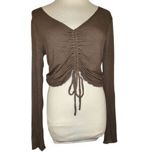 antistar cropped ribbed lightweight cinched/ruched long sleeve women’s large